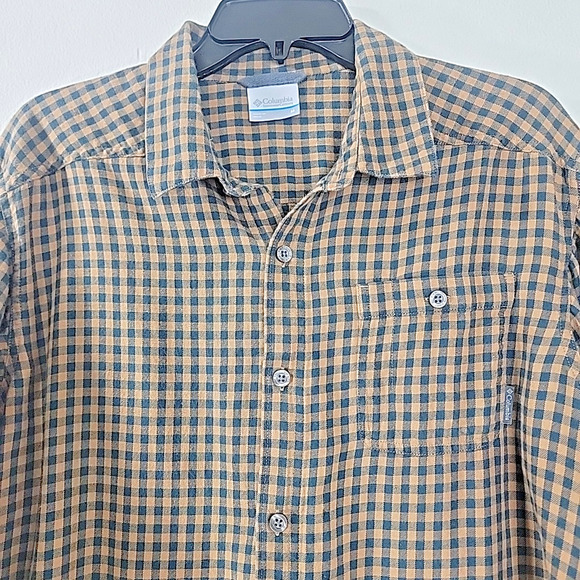 Columbia Men’s Flannel Shirt Medium Brown Navy Plaid Long Sleeve Button Up Soft - Picture 5 of 8